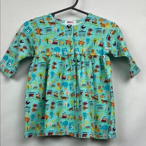 Zutano Baby Mint green Zoo train print long sleeve cotton knit button dress 6-12